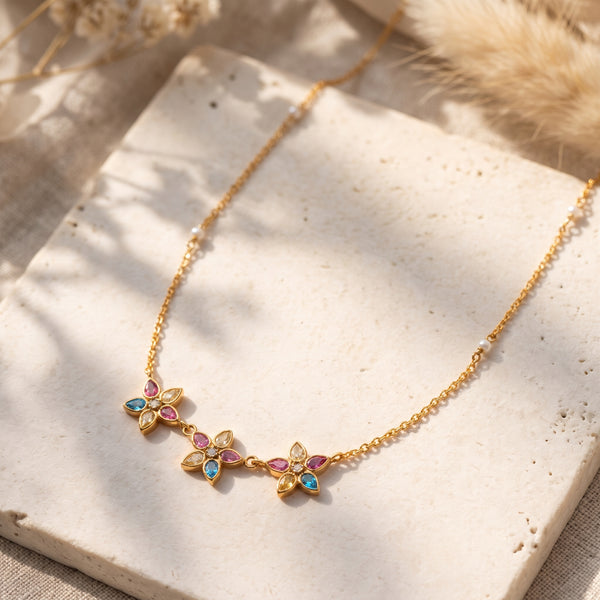 Multicolor Floral Gemstone Diamond Necklace
