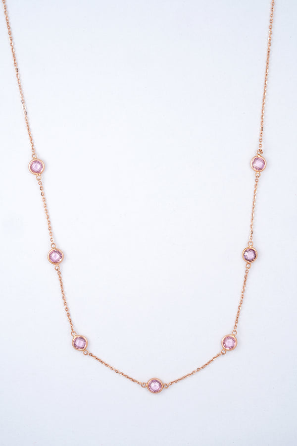 Rose Gold Pink Stone Station Necklace