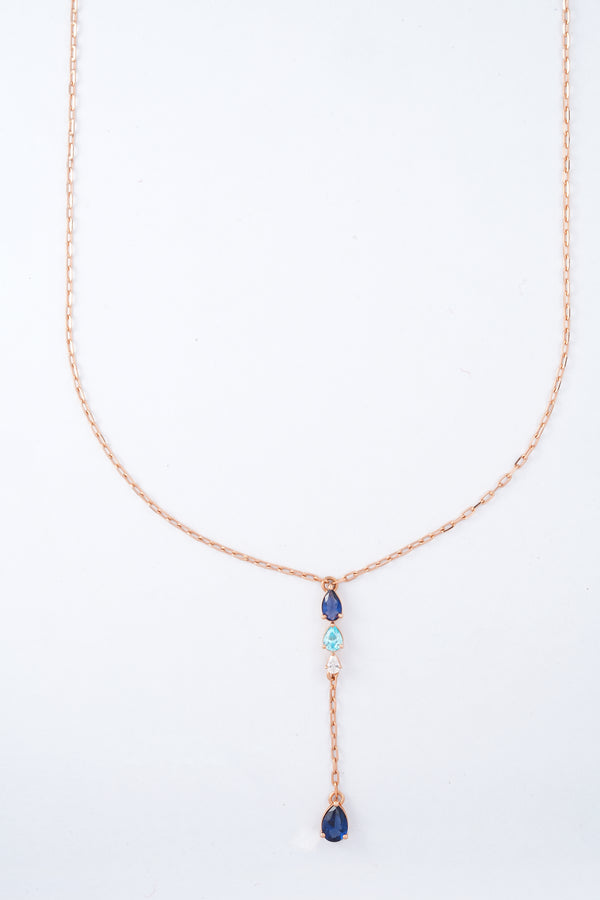18KT Rose Gold Blue Stone Drop Y Necklace
