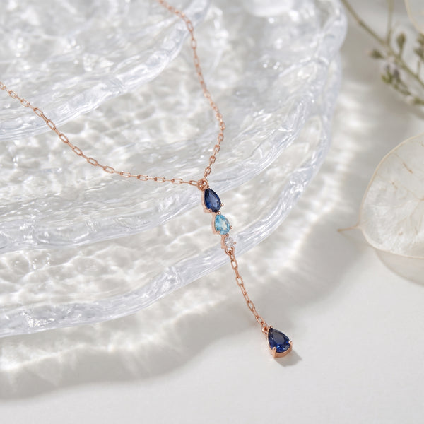 18KT Rose Gold Blue Stone Drop Y Necklace