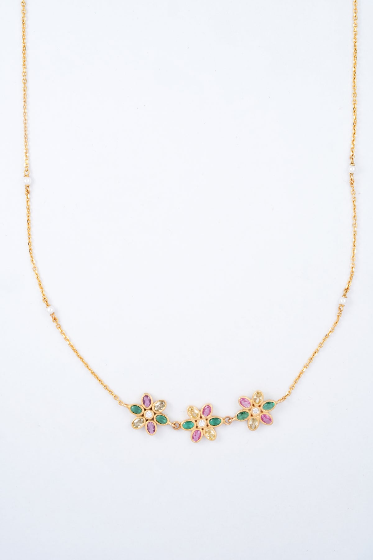 Yellow Gold Floral Gemstone Diamond Necklace
