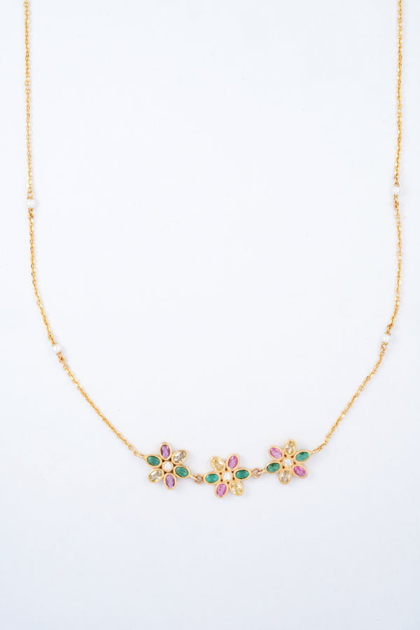 Yellow Gold Floral Gemstone Diamond Necklace