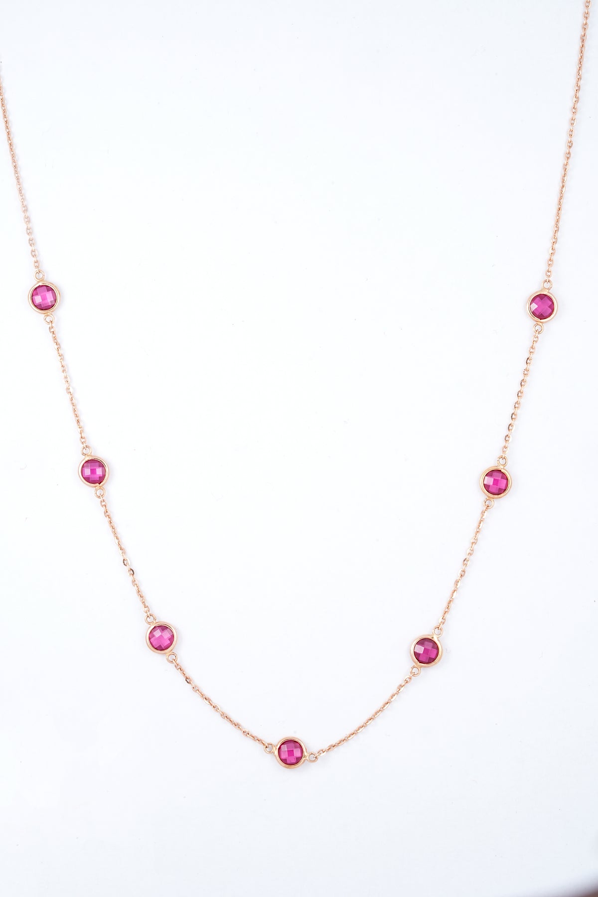 18KT Gold Pink Stone Station Necklace