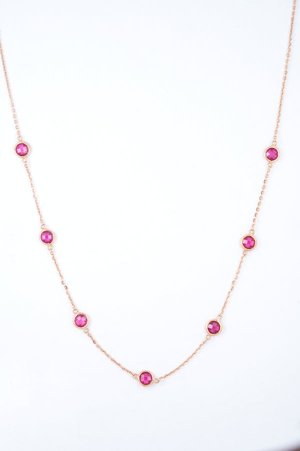 18KT Gold Pink Stone Station Necklace