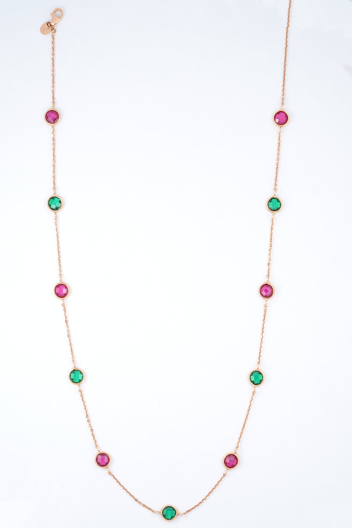 Rose Gold Pink and Green Station Necklace