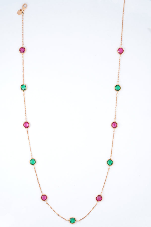 Rose Gold Pink and Green Station Necklace