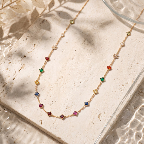 Yellow Gold Multi Stone Diamond Necklace