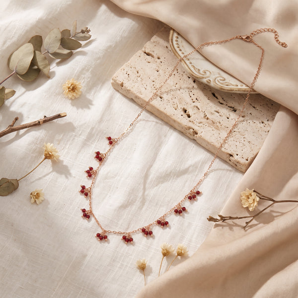 Rose Gold Red Bead Cluster Necklace