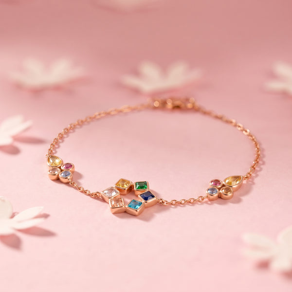 Rose Gold Rainbow Gemstone Chain Bracelet