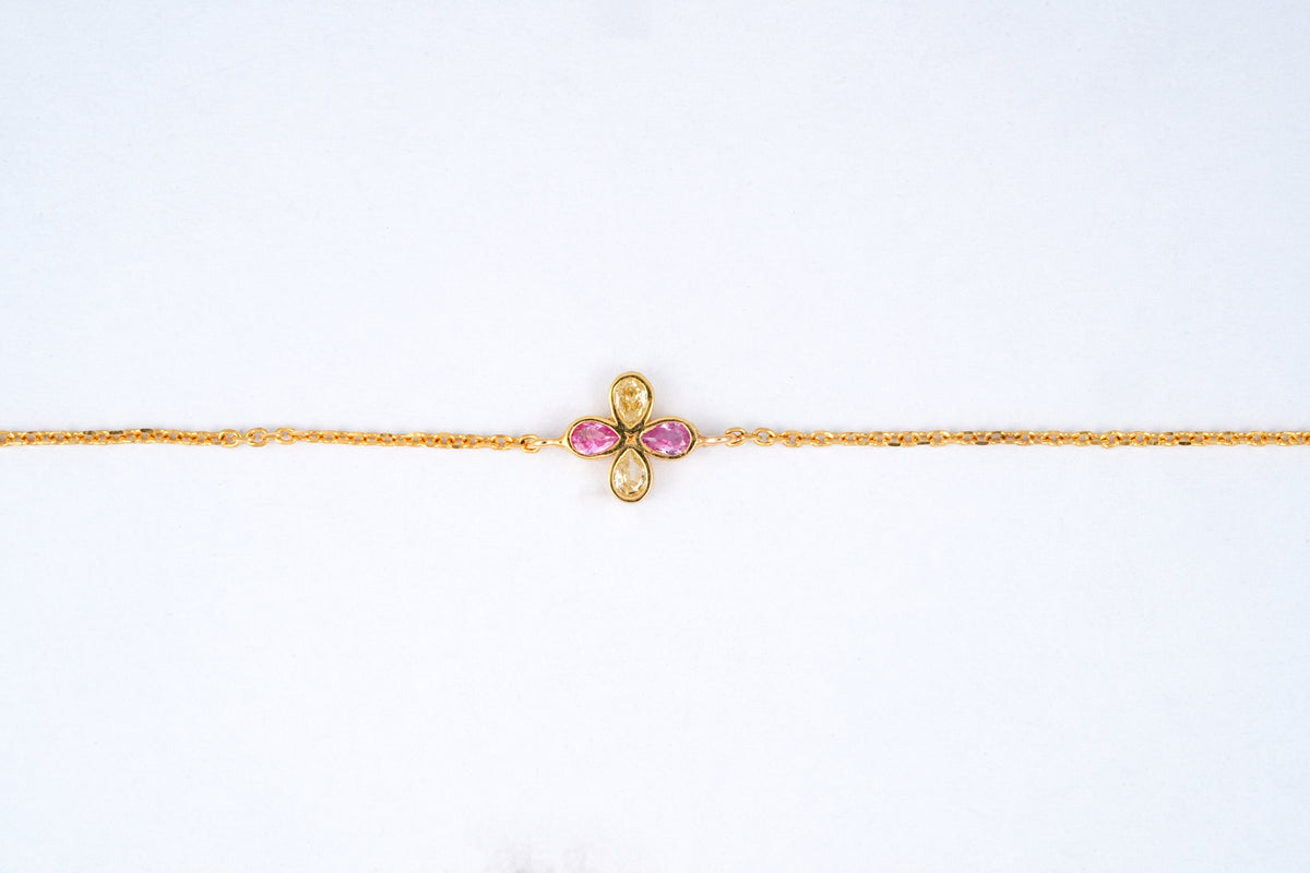 Yellow Gold Clover Gemstone Bracelet