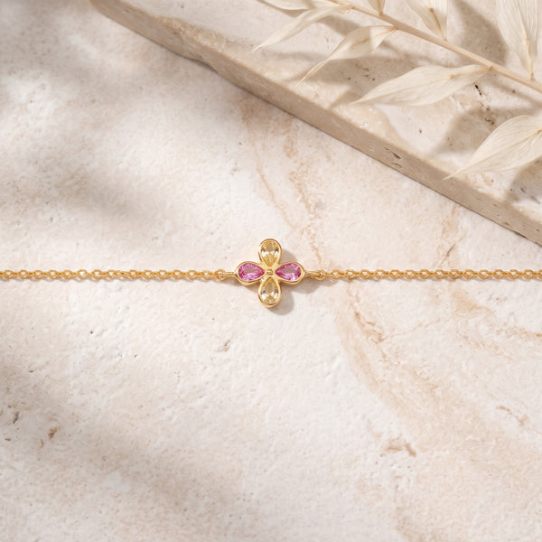Yellow Gold Clover Gemstone Bracelet