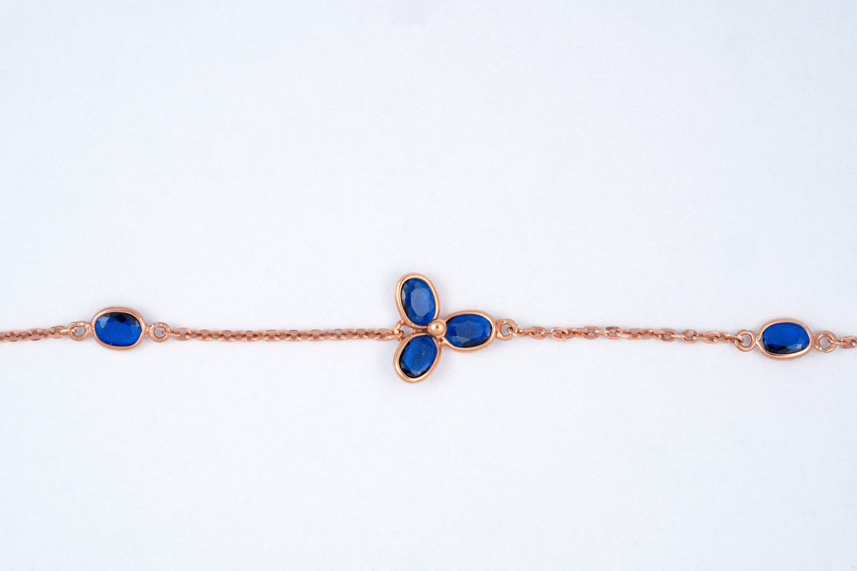 Rose Gold Blue Stone Clover Bracelet