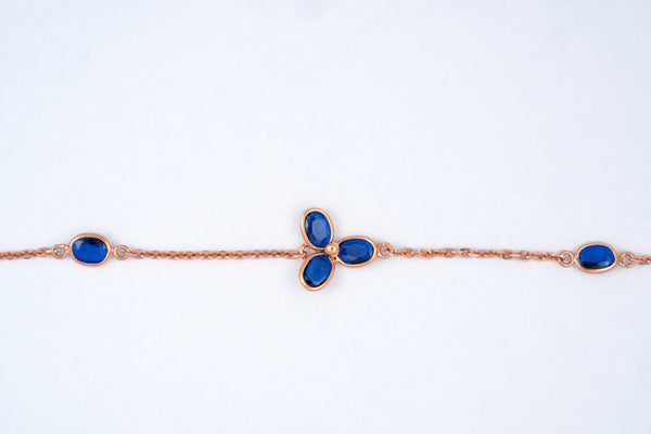 Rose Gold Blue Stone Clover Bracelet