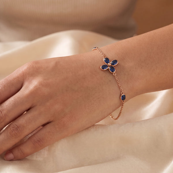 Rose Gold Blue Stone Clover Bracelet