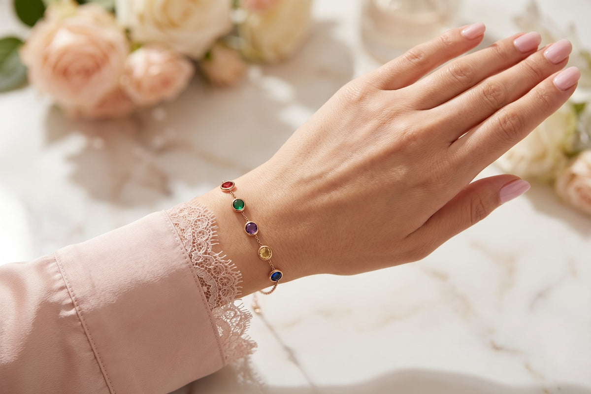 Rose Gold Rainbow Charm Chain Bracelet