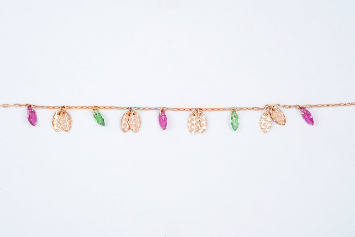 18KT Gold Pink Shades Stone Fringe Bracelet