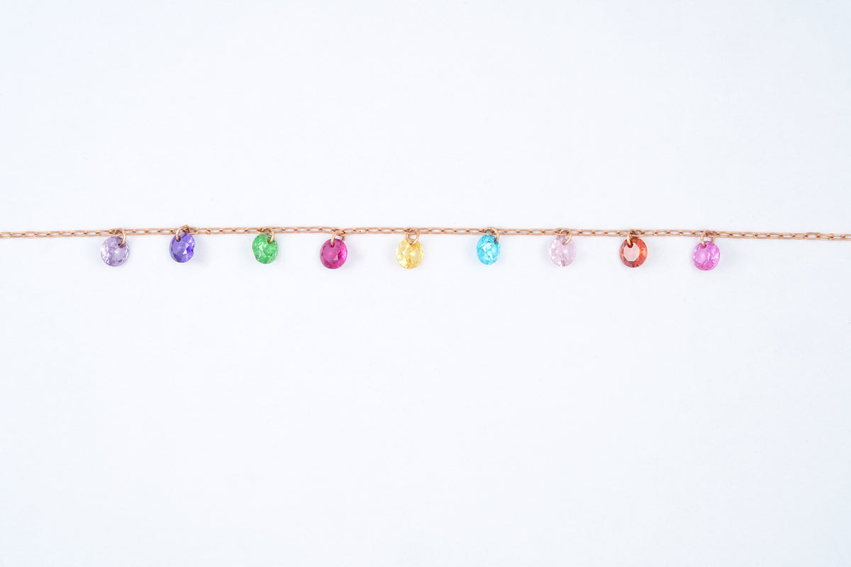 Rose Gold Rainbow Gemstone Chain Necklace
