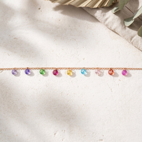 Rose Gold Rainbow Gemstone Chain Necklace