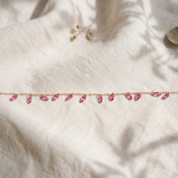 Rose Gold Pink Stone Fringe Bracelet