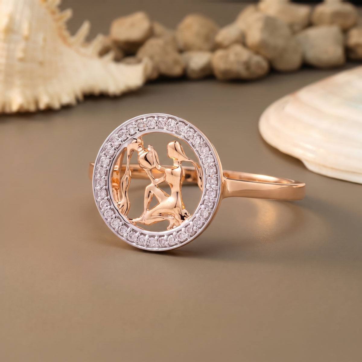 Rose Gold Gemini 18KT Diamond Zodiac Ring