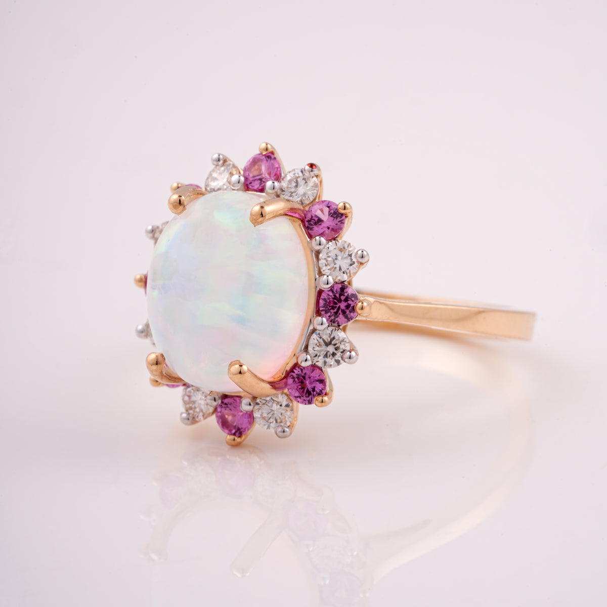 Rose Gold Opal 18KT Diamond Halo Ring