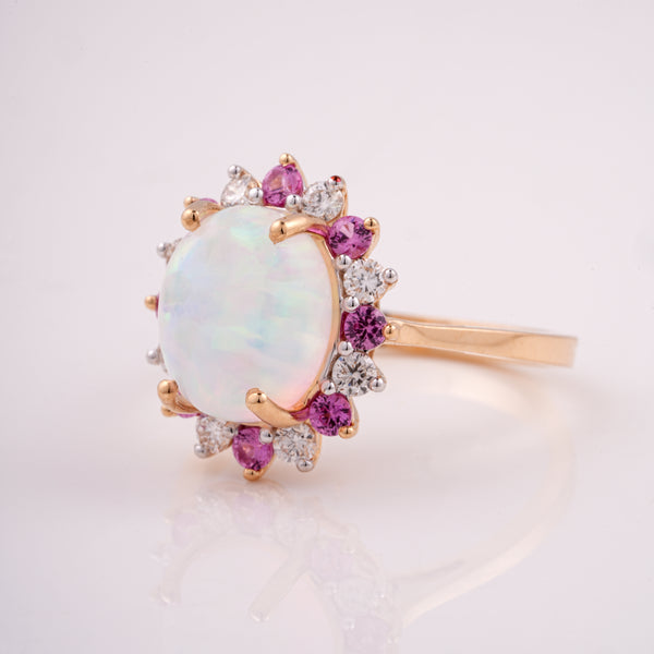 Rose Gold Opal 18KT Diamond Halo Ring