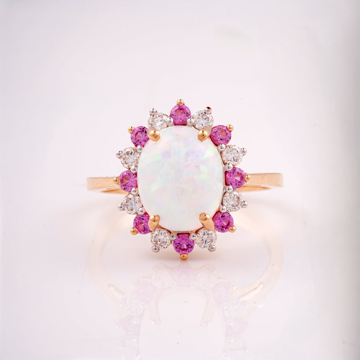 Rose Gold Opal 18KT Diamond Halo Ring