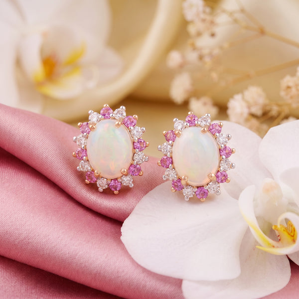 Opal and Pink Stone 18KT Diamond Earring