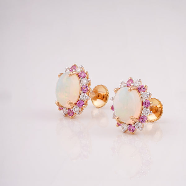 Opal and Pink Stone 18KT Diamond Earring