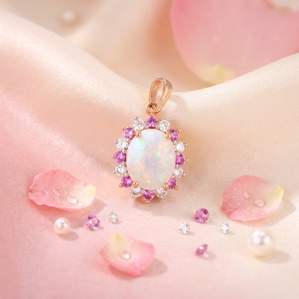Opal Halo 18KT Diamond Necklace