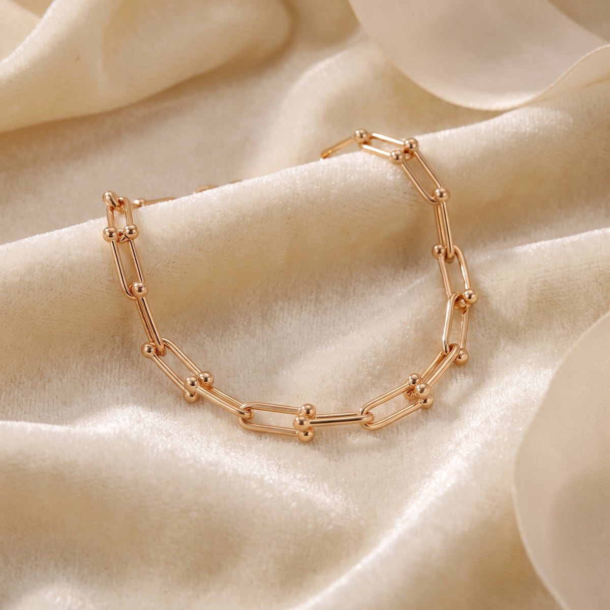 18KT Gold Paperclip Bracelet with Bead Accents