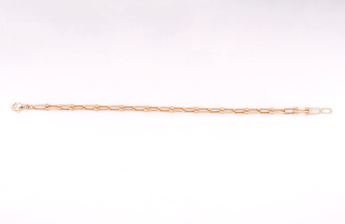 18KT Gold Paperclip Bracelet with Bead Accents