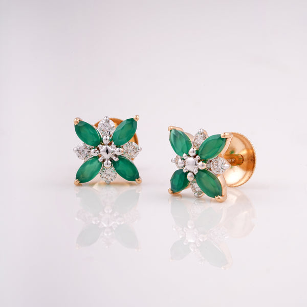 Green Floral 18KT Diamond Earring