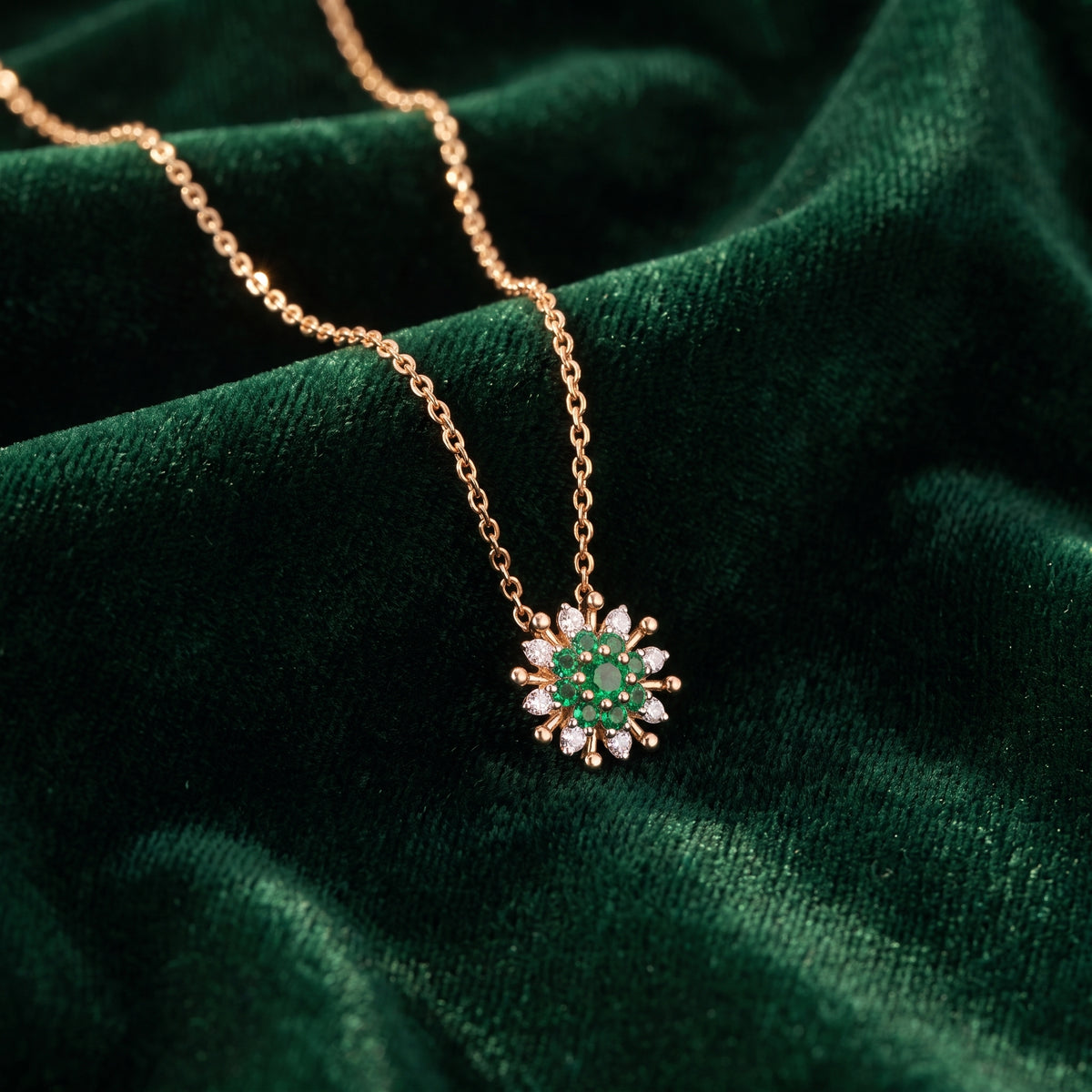 Emerald Starburst 18KT Diamond Pendant