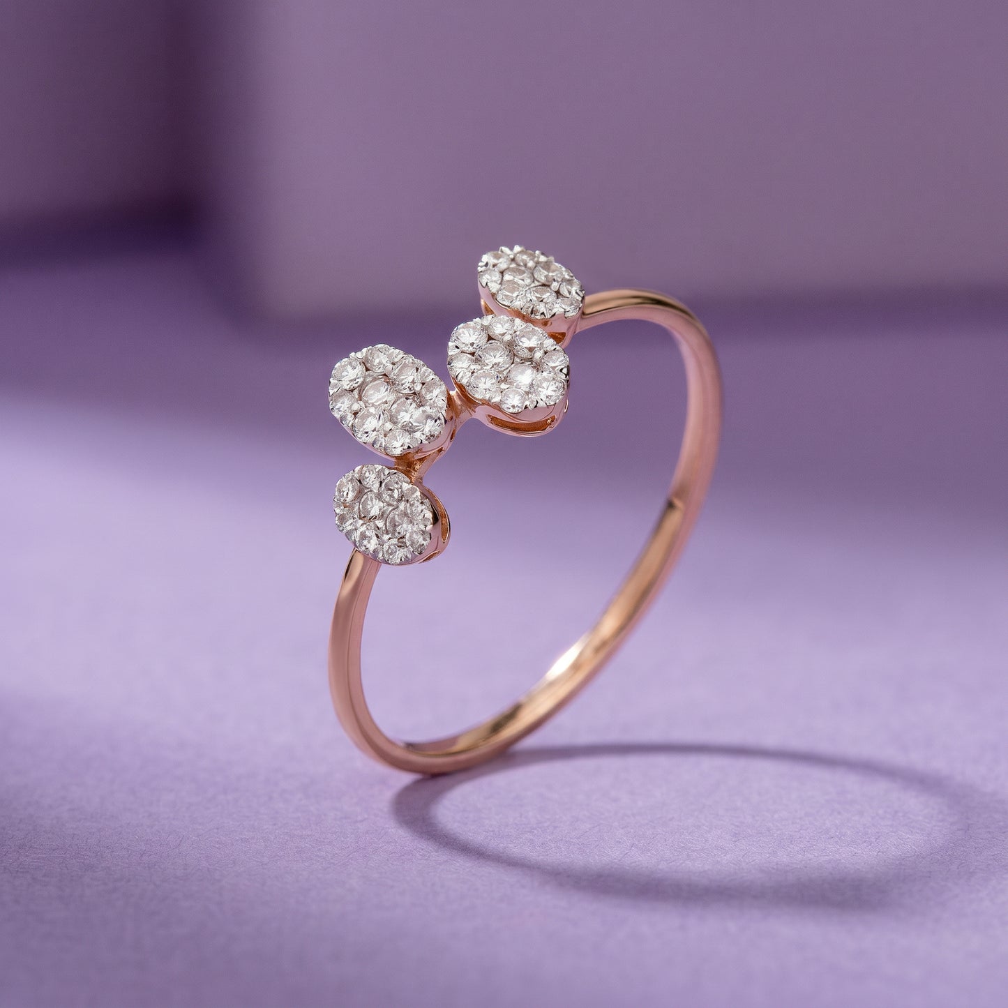 18kt Rose Gold Triple Cluster Daily Wear Diamond Ring for Women