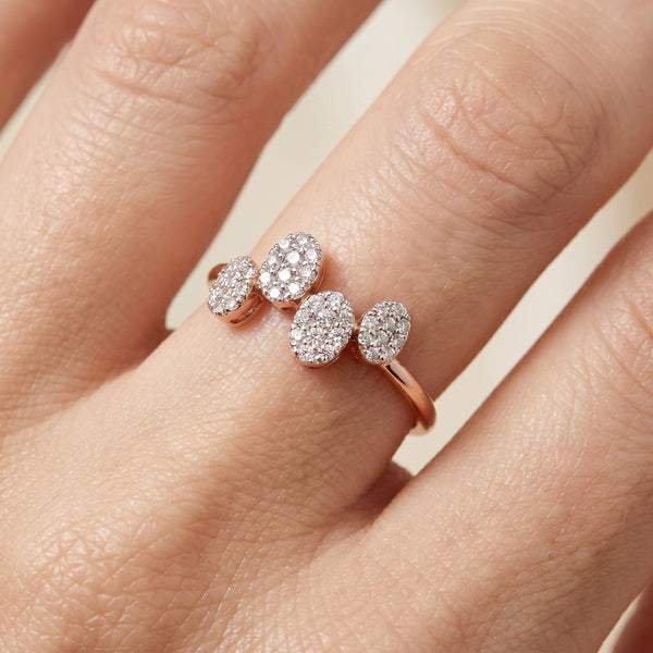 18kt Rose Gold Triple Cluster Daily Wear Diamond Ring for Women