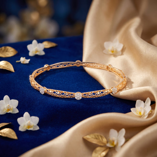 Gold Lattice 18KT Diamond Bangle