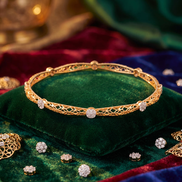 Yellow Gold Lattice 18KT Diamond Bangle