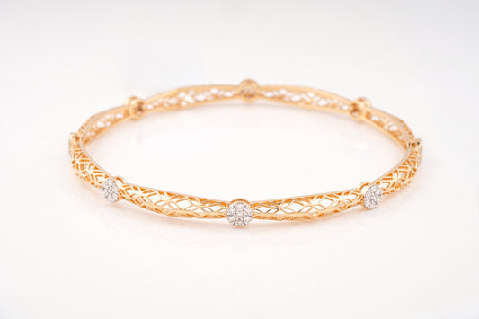 Yellow Gold Lattice 18KT Diamond Bangle