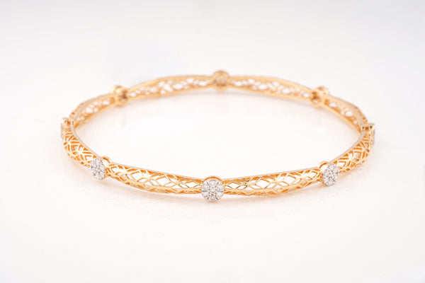 Yellow Gold Lattice 18KT Diamond Bangle