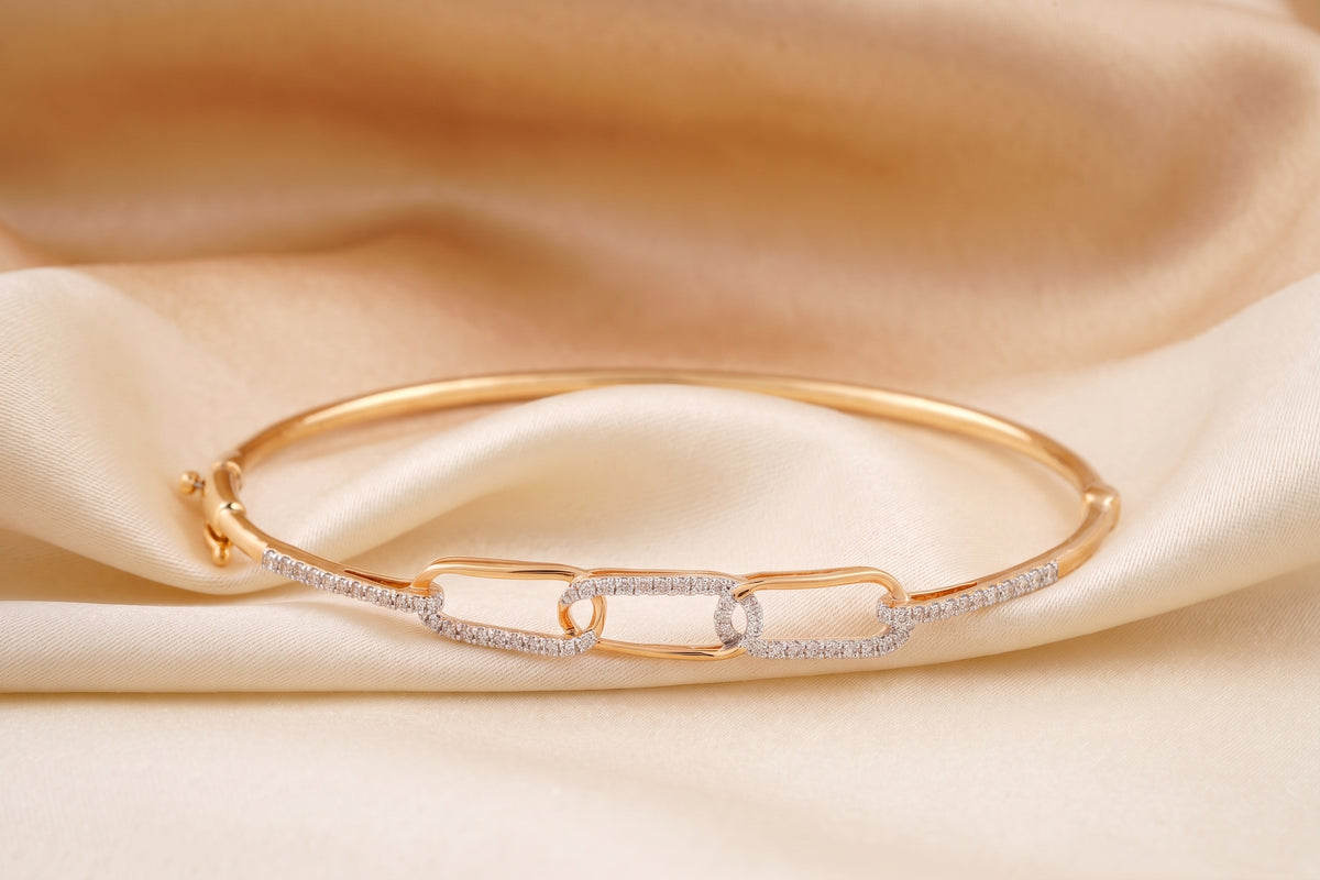 Rose Gold Paperclip Link 18KT Diamond Bangle