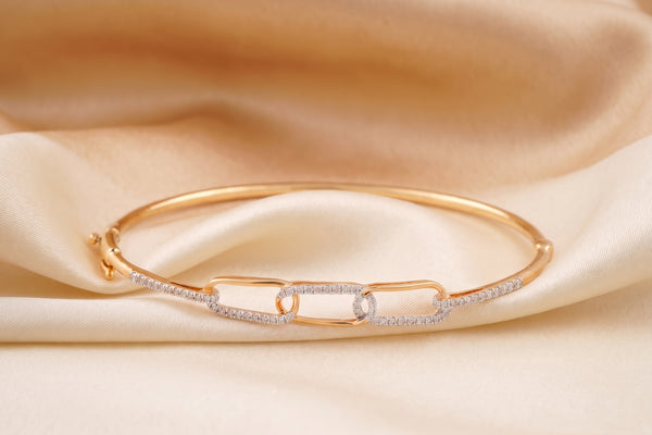 Rose Gold Paperclip Link 18KT Diamond Bangle