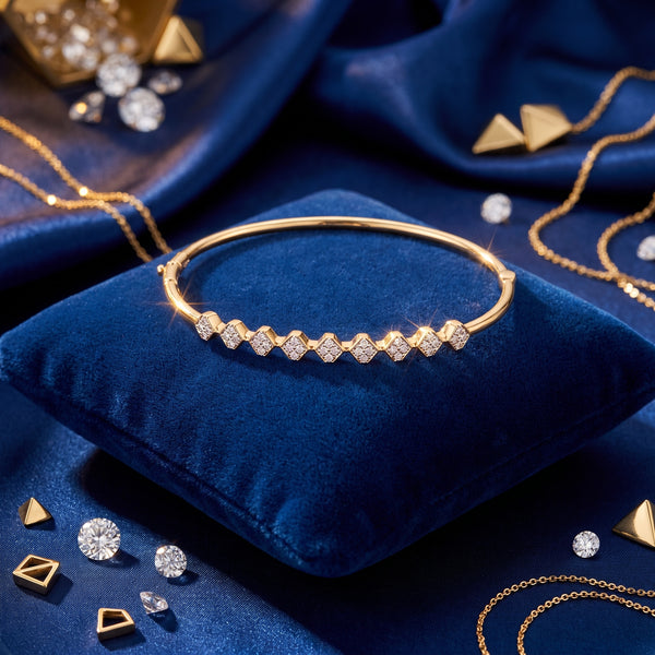 Yellow Gold Hexagon 18KT Diamond Bangle