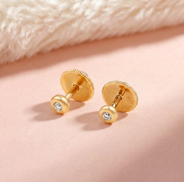 Bindu 18kt Gold Daily Wear Diamond Stud Earrings for Kids