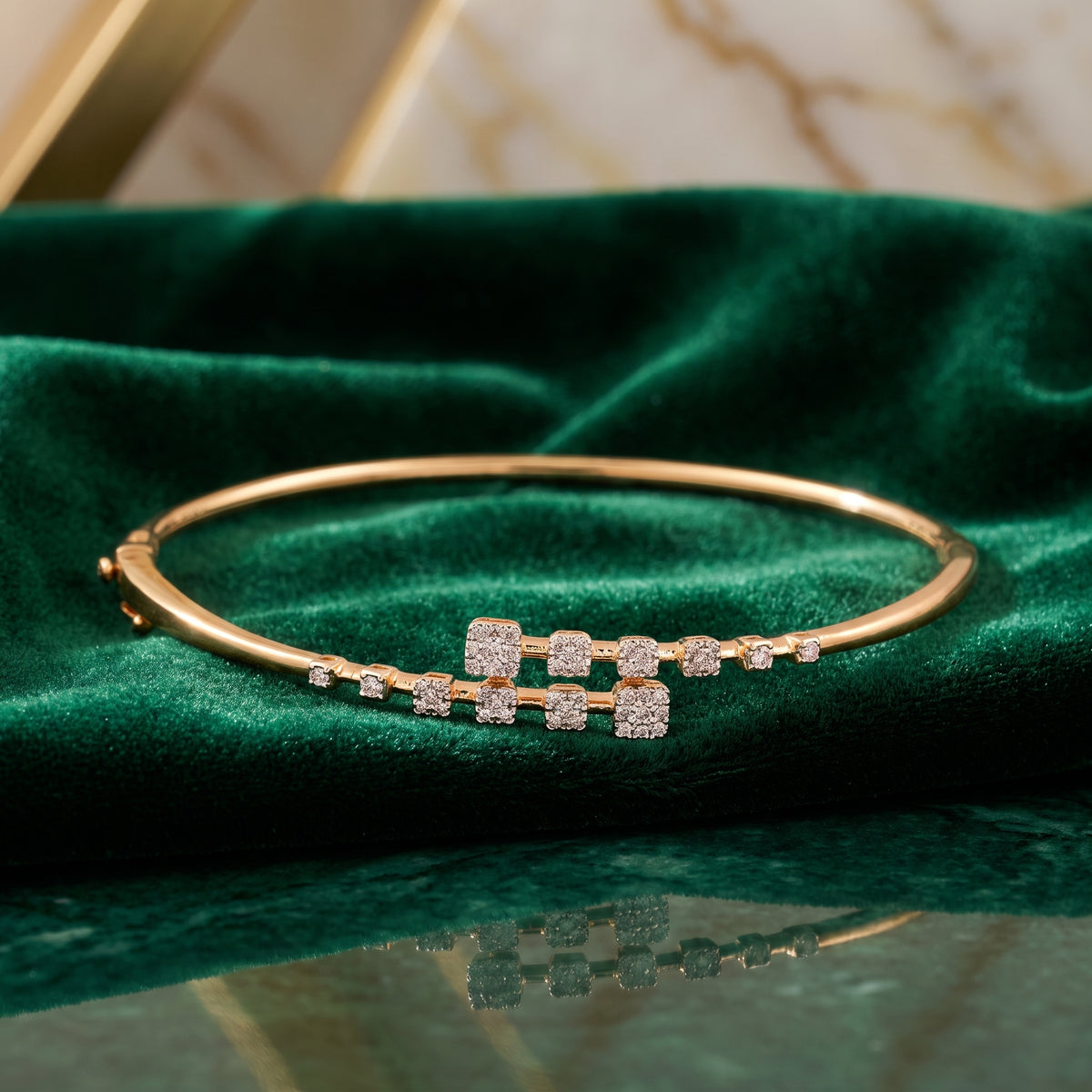 Rose Gold Cluster 18KT Diamond Bangle