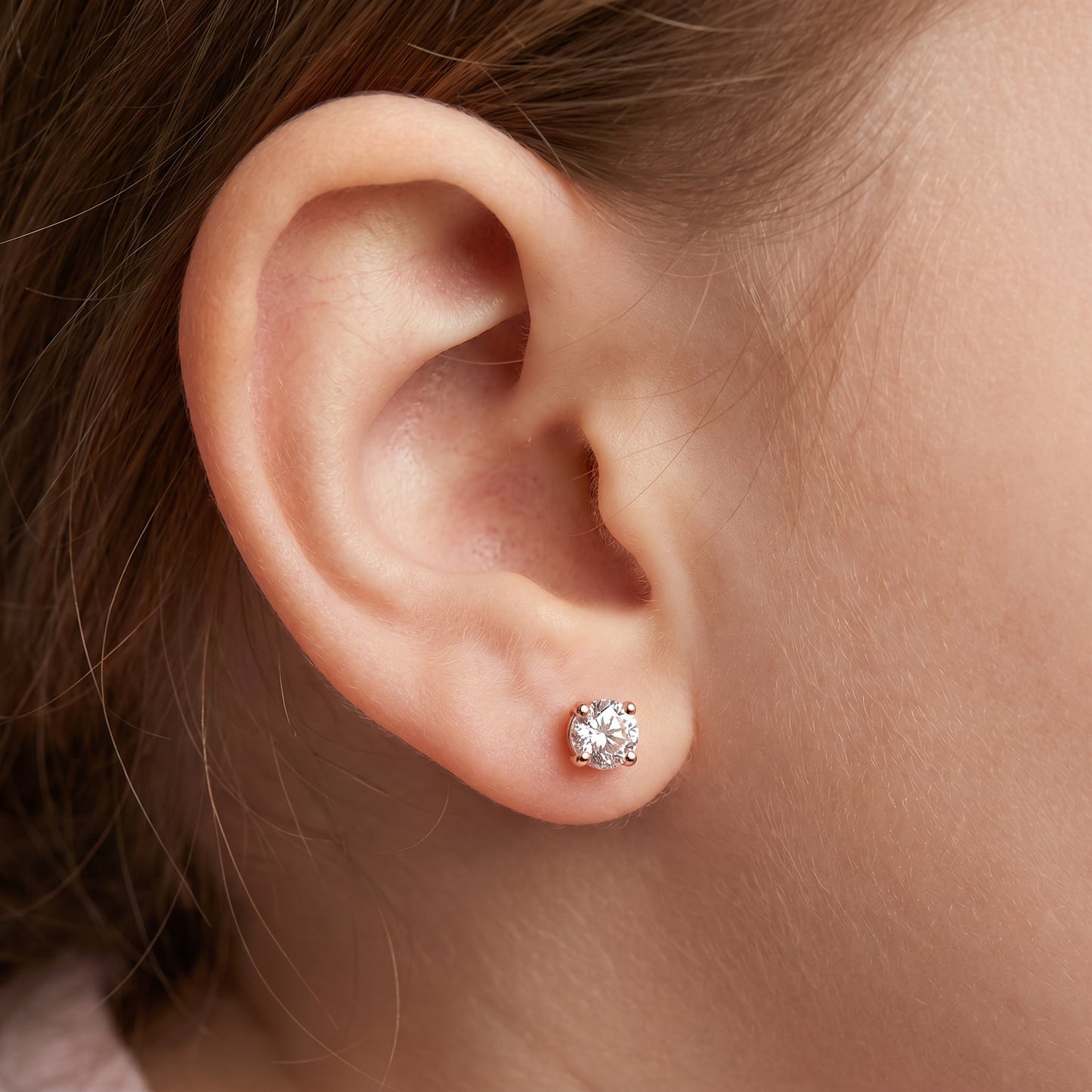Classic 18Kt Rose Gold Solitaire Diamond Stud Earrings for Kid