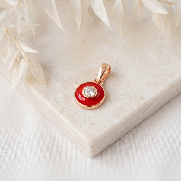 18kt Gold Kids Evil Eye Diamond Pendant with Red Enamel
