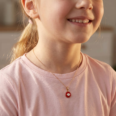 18kt Gold Kids Evil Eye Diamond Pendant with Red Enamel