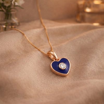 18kt Gold Kids Blue Enamel Heart Diamond Pendant for Kids