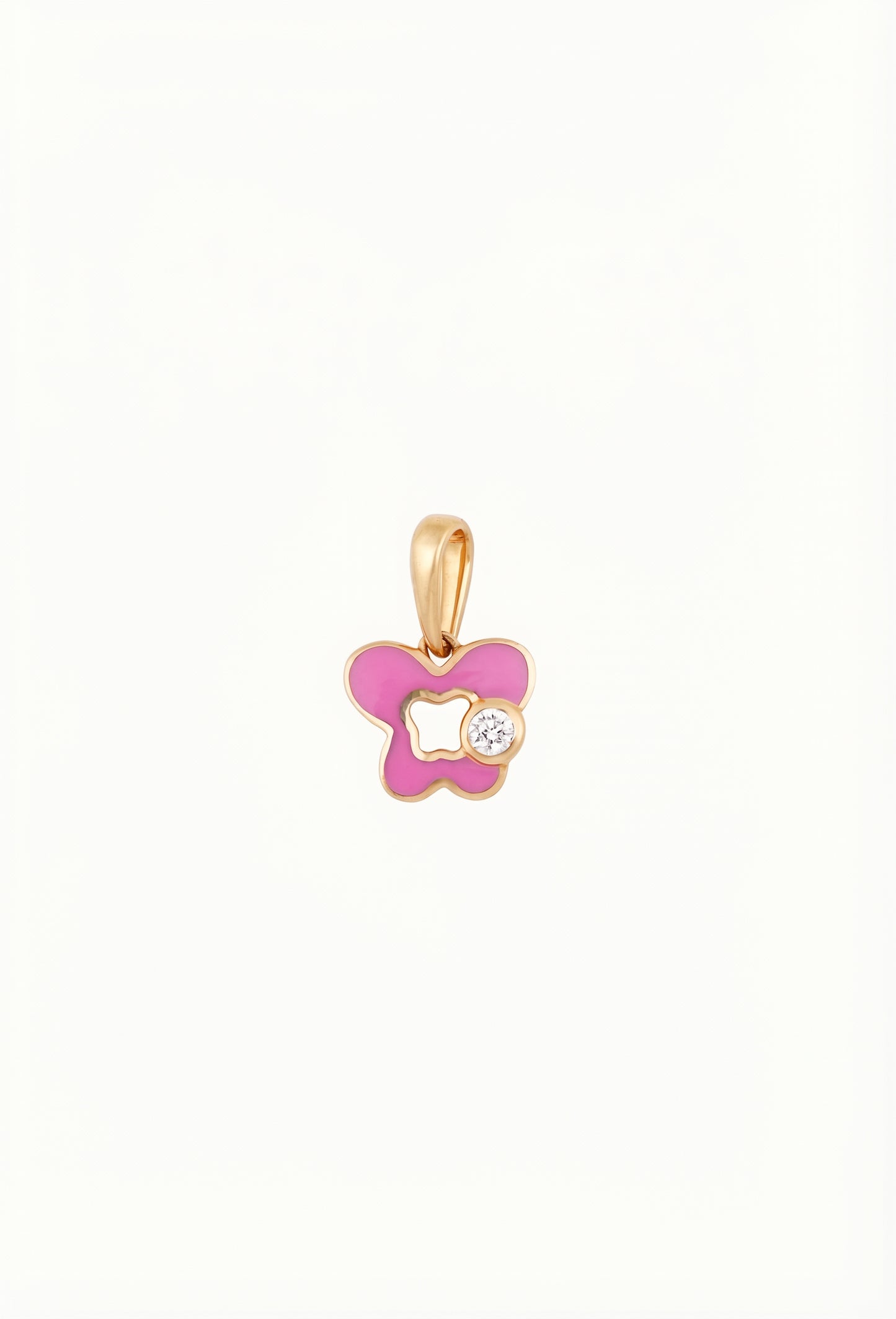 18kt Gold Kids Butterfly Diamond Pendant with Pink Enamel